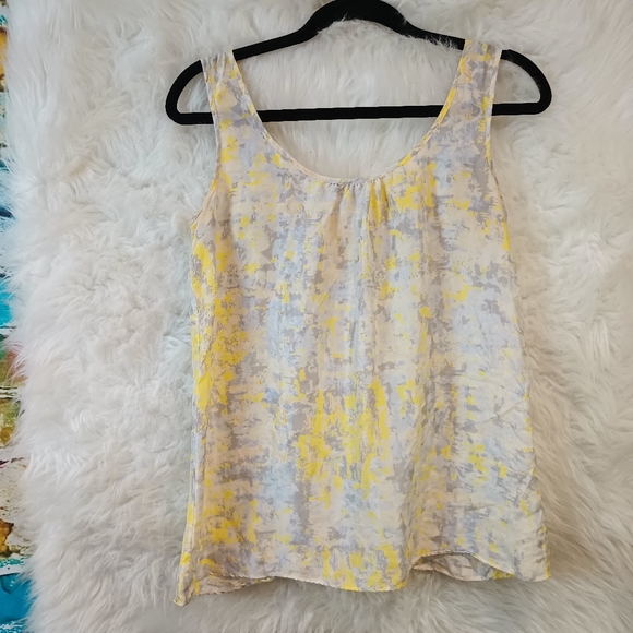 CAbi Tops - Cabi Yellow and Gray Sleeveless 100% Silk Tank Top Size XS